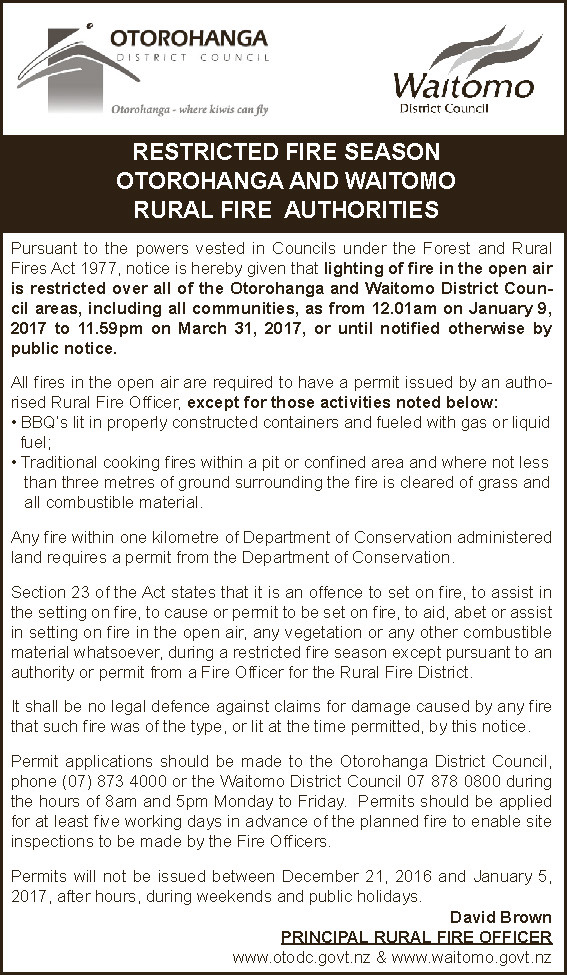 WDC Notice 20 December 2016 Restricted Fire Season