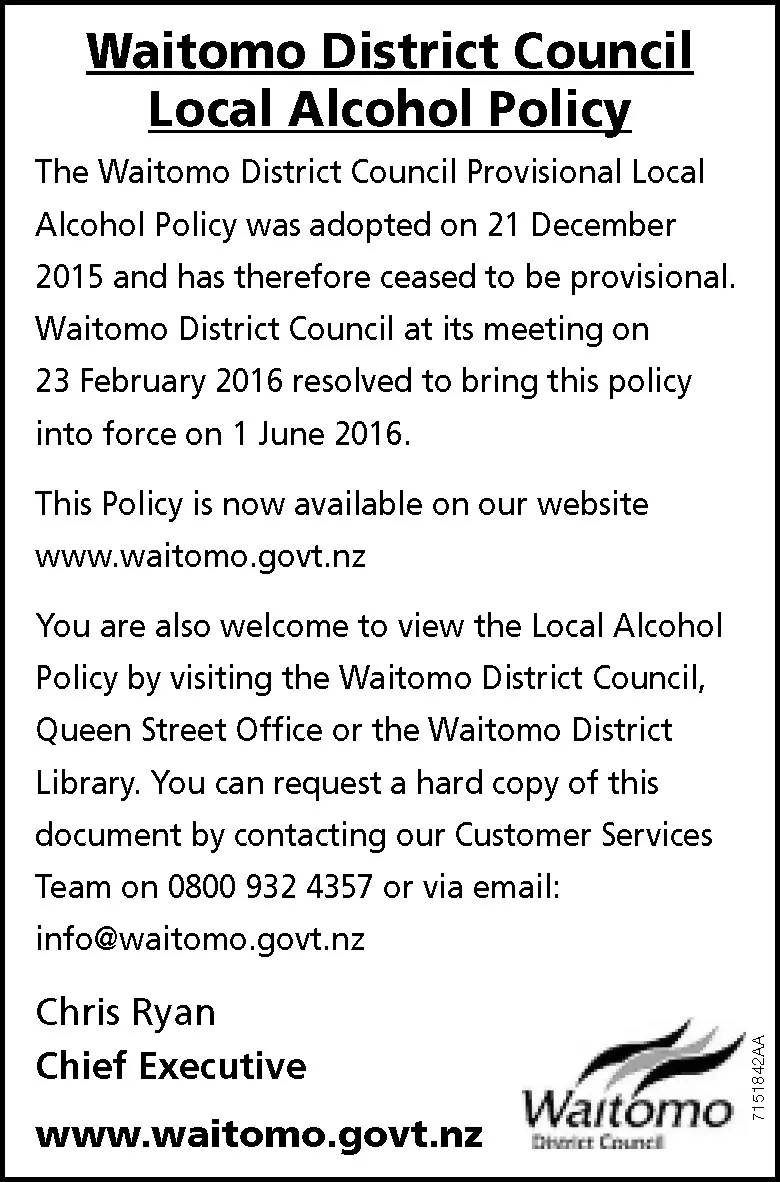 Local Alcohol Policy public notice