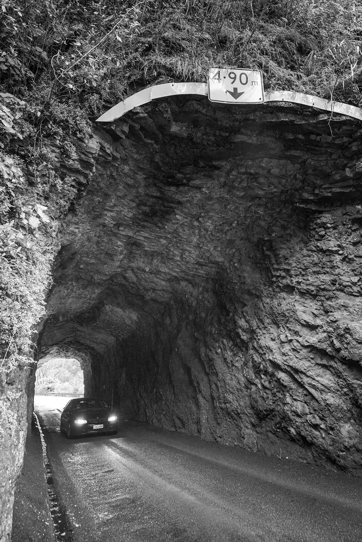 The single-lane Awakino Tunnel is at the eastern end of the Awakino Gorge. It was opened to traffic in 1923. Source: NZ Transport Agency