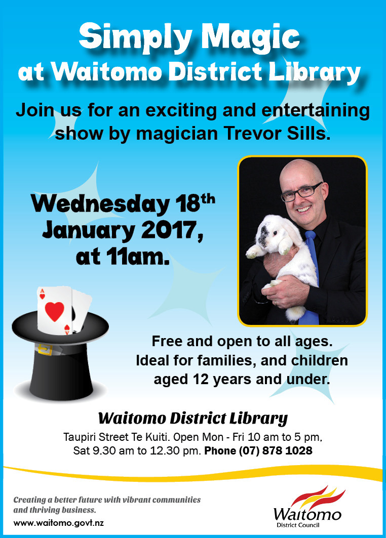 WDC Advert 12 January 2017 Magic Show at Waitomo District Library