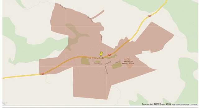 Map showing the area in Benneydale where better broadband services are now available.
