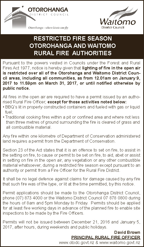 WDC Notice 20 December 2016 Restricted Fire Season