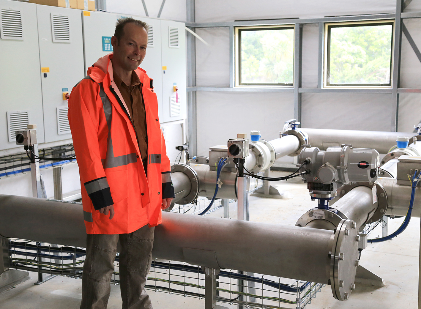 Asset Group Manager Kobus du Toit stands in front of the Ultra-Violet disinfection units that were installed at the Plant in March 2016.