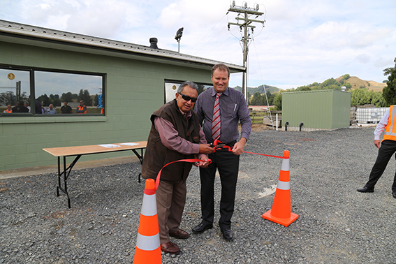 Cutting the ribbon: The Te Kuiti Plant was officially opened by Tiwha Bell, Chairman of the Maniapoto Maori Trust Board and Mayor Brian Hanna.