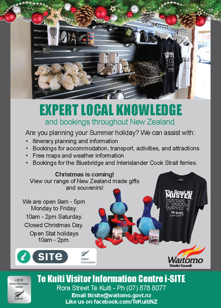 WDC Advert 6 December 2016 Te Kuiti Visitor Information Centre isite