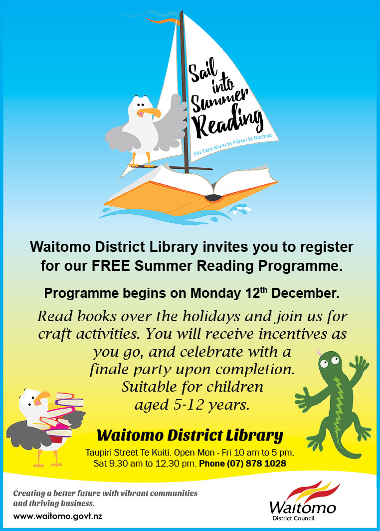 Waitomo District Library Advert 6 December 2016 Summer Reading Programme