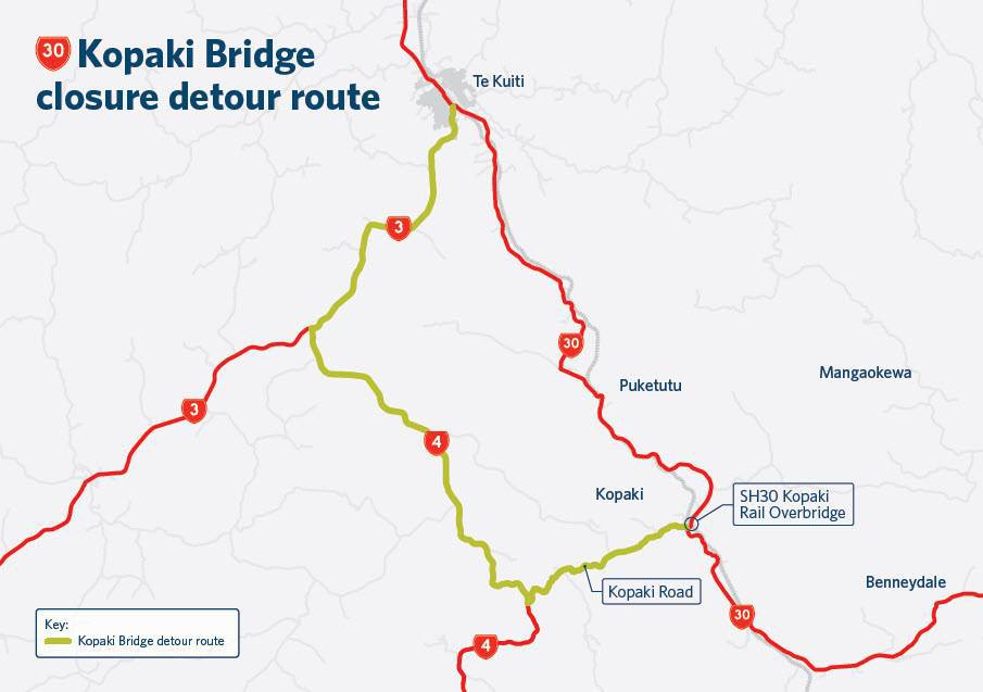 NZTA sign posted detour map 19 June 2019