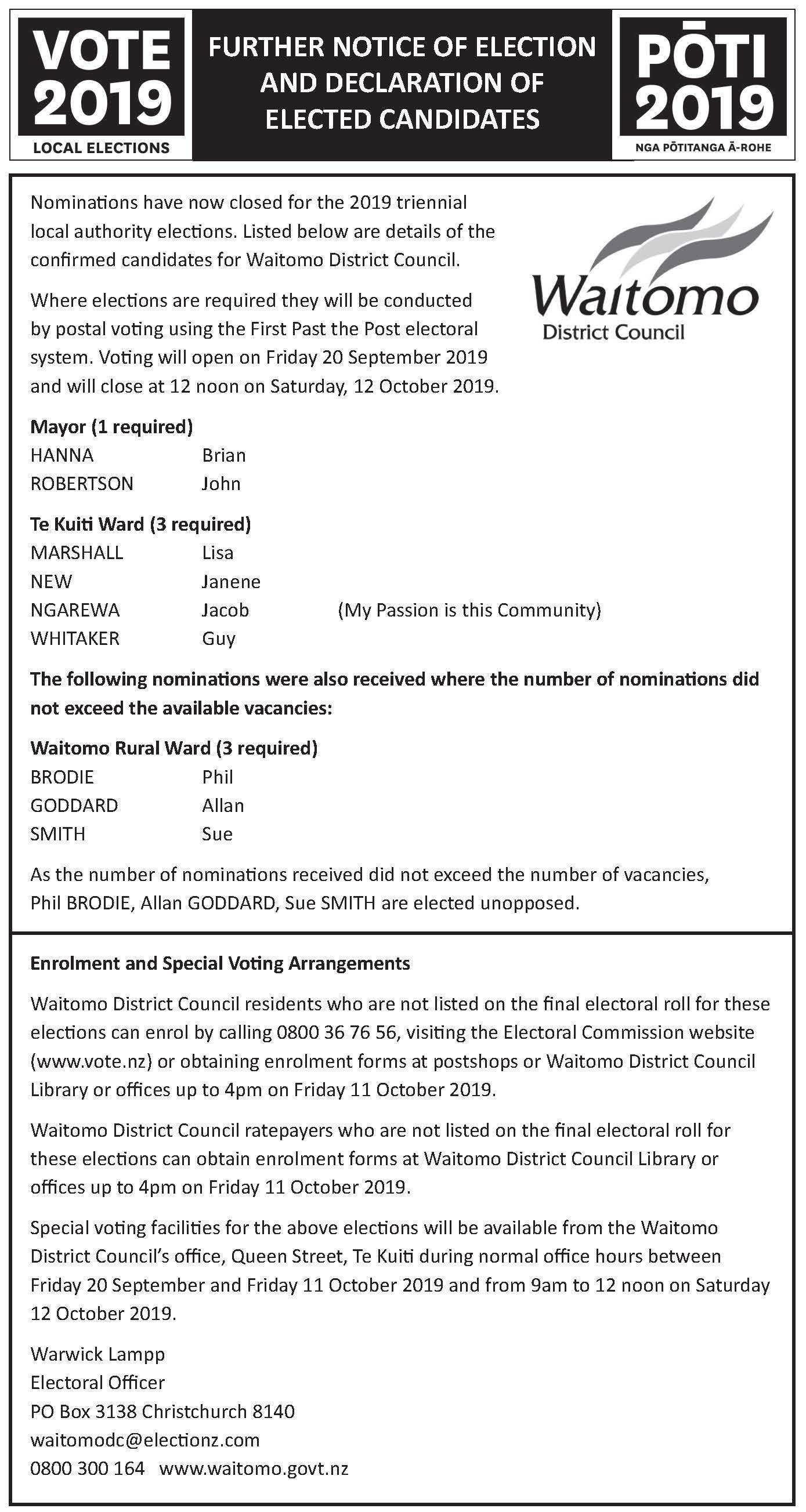 Vote 2019 Public Notice of Election