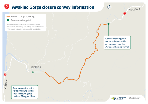 SH3 Awakino Gorge convoy information map.png